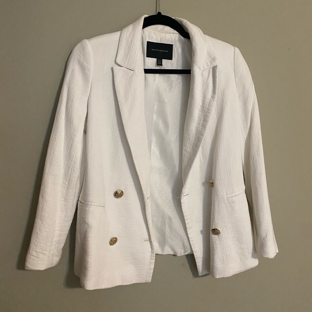 Banana Republic White Blazer Gold Buttons